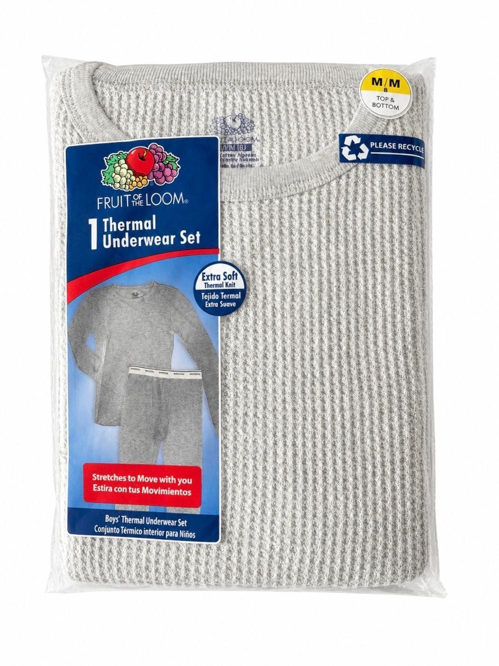 Fruit of the Loom Boys Thermal Top & Bottom Set Medium (8) Waffle Gray NWT